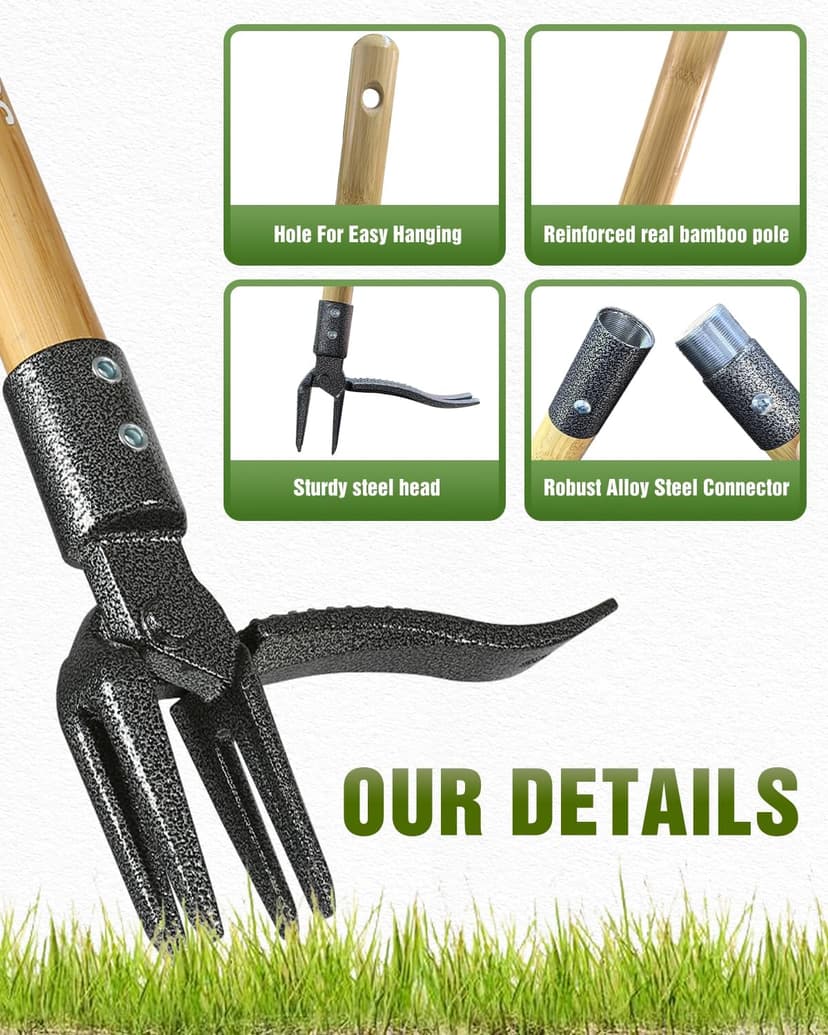 joyhalo 44" Dandelion Weed Puller Tool Stand Up Heavy Duty 4-Claw, Long Handle Weeder Tool for Yard with Steel Head, Weeding Tool Weed Picker, Weed Pulling Tool Without Bending or Kneeling