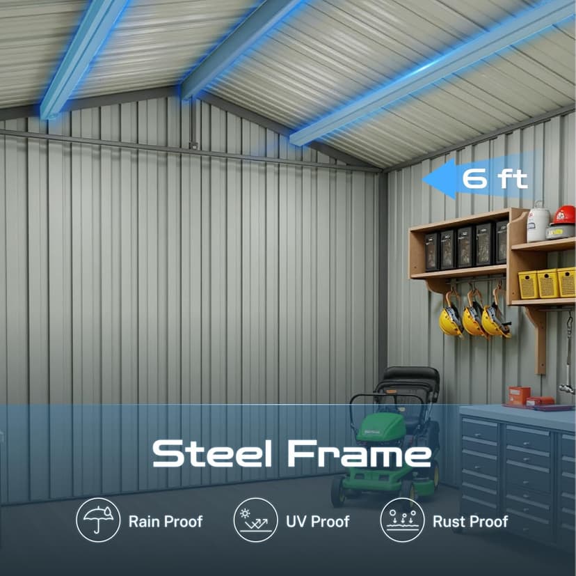 8' x 6' Outdoor Storage Shed with Base Kit, Sturdy Metal Building w/Lockable Doors for Garden, Backyard, Poolside and Lawn, Black
