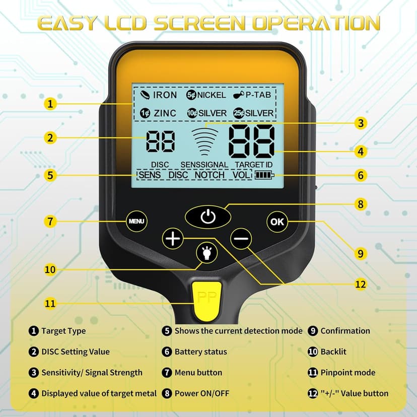 Metal Detector for Adults Professional, Rechargeable Lithium Battery Powered, Adjustable Retractable Foldable Metal Detector Waterproof High Accuracy Gold Detector, Backlit LCD Display