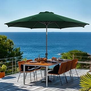 wikiwiki 9 FT Patio Umbrellas Outdoor Table Market Umbrella with Push Button Tilt/Crank, 8 Sturdy Ribs, Fade Resistant Waterproof POLYESTER DTY Canopy for Garden, Lawn, Backyard & Pool, Dark Green