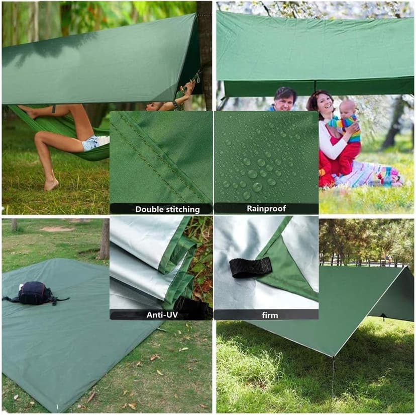 Camping Hammock with Rain Fly Tarp and Mosquito Net with Tree Straps，1/2 Person Portable Hammocks with Rain Cover for Indoor Outdoor Backpacking Hiking Travel Yard Activities Green