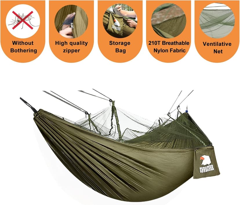 COVACURE Camping Hammock with Net - Lightweight Double Hammock 2 * 10ft Straps, Portable Hammocks, Camping Accessories for Outdoor, Hiking, Camping, Backpacking, Travel, Beach