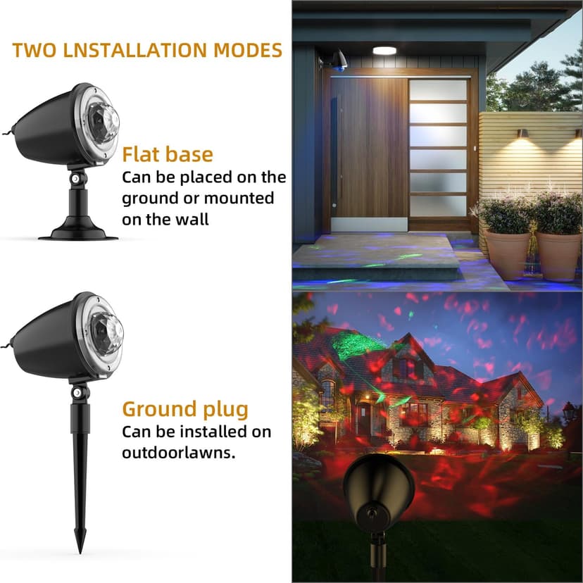 Christmas Halloween Laser Projector Lights - Outdoor Waterproof Holiday Light Projector with 10 Color, Aurora & Ocean Wave Pattern - Landscape Night Light for House,Garden,Yard Christmas Decoration