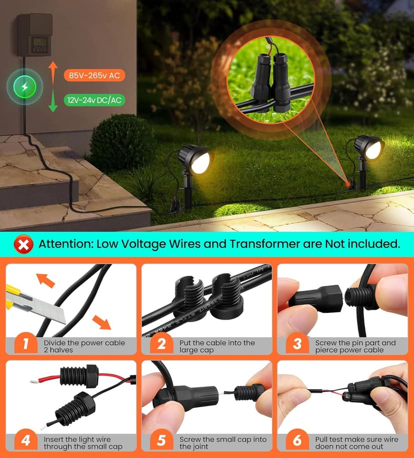 MEIKEE 7W Low Voltage LED Landscape Lights 800LM 12V Outdoor Landscape Lighting 2700K Warm White IP66 Waterproof Garden Pathway Lights Yard Lawn Spotlights with Connectors (4 Pack)