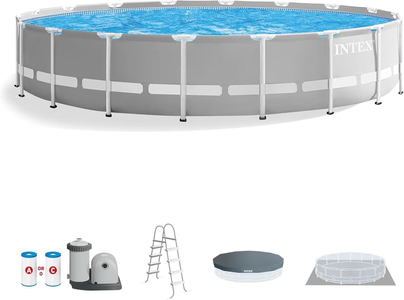 Intex 26731EH Prism Frame Premium Above Ground Swimming Pool Set: 18ft x 48in – Includes 1500 GPH Cartridge Filter Pump – Removable Ladder – Pool Cover – Ground Cloth
