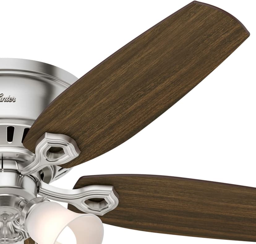 Hunter Fan Company, 53328, 52 inch Builder Brushed Nickel Low Profile Ceiling Fan with LED Light Kit and Pull Chain