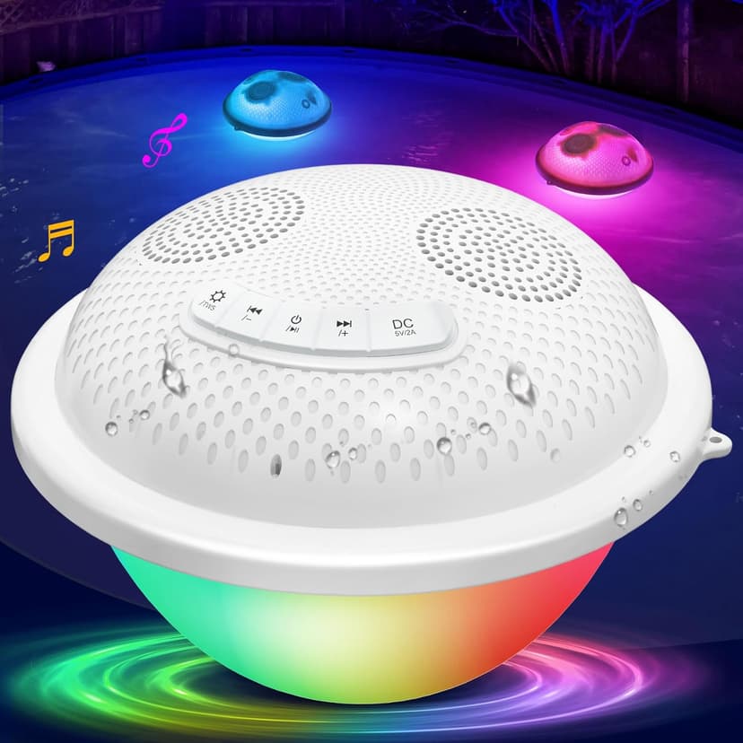 Floating Pool Speakers with Colorful LED Lights, IP68 Waterproof Pool Speakers Bluetooth, 16W Stereo Loud Sound Hot Tub Speaker, TWS Pairing, Hands-Free Portable Bluetooth Pool Speaker for Spa