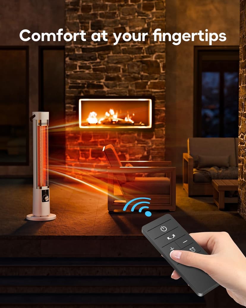 Patio Heater for Outdoor Use, Electric Space Heater Indoor, Portable Infrared Heater with 60-Degree Oscillation, Timer, Remote, for Patio, Gazebo, White