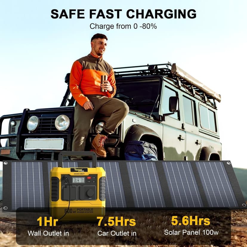 Togo POWER Portable Power Station ADVANCE600-560Wh LiFePO4 Battery 600W AC Outlet (Peak 1200W) - 0-80% in 60 Mins - Power Backup Outdoor Solar Generator for Camping, RV Trip, Outage