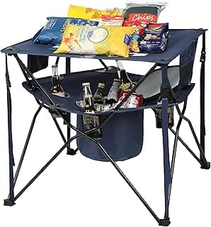EVER ADVANCED Folding Tailgating Table with Cooler, Portable Camping Picnic Table with Cup Holders and Carry Bag for Outdoors, Beach, Hiking and Tailgating, Blue