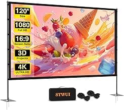 Outdoor-Projector-Screen-with-Stand - 120 inch Portable Projector Screen Indoor Outdoor Projector Screens 16:9 4K HD Lightweight Movie Screen with Carry Bag for Backyard Movie Night