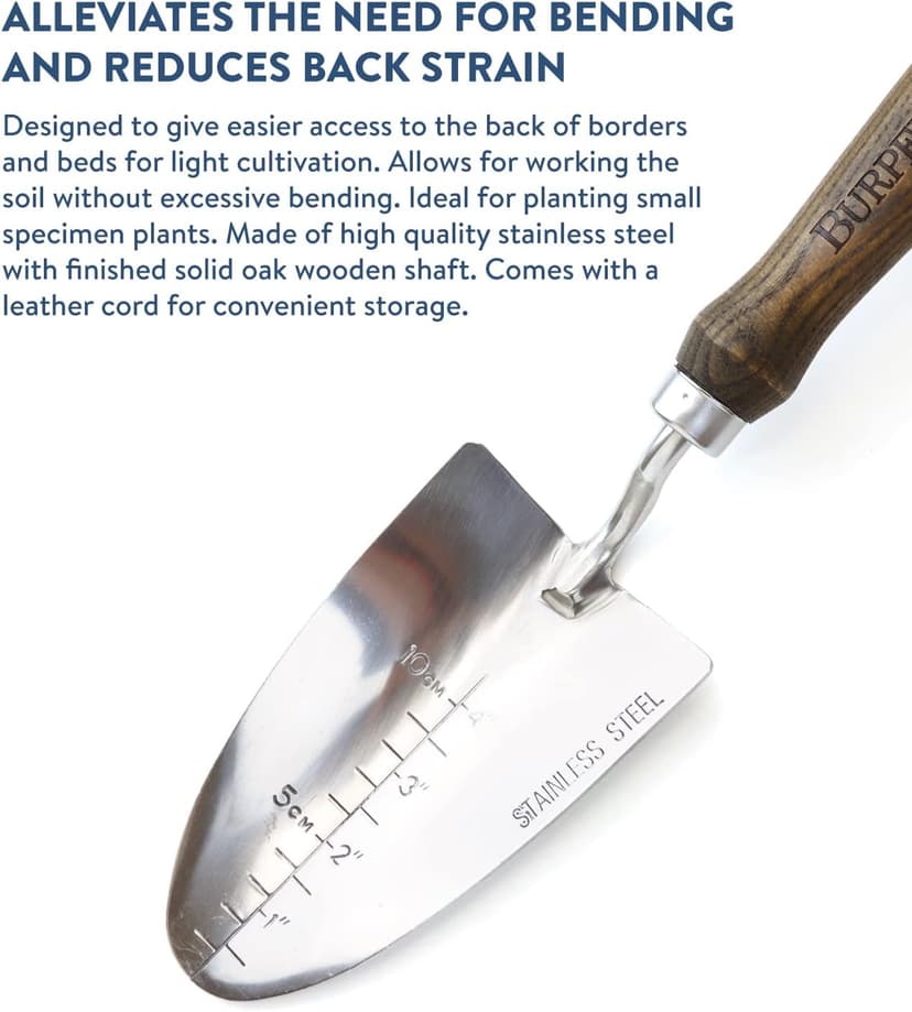 Burpee 26" Stainless Steel Durable Trowel with 20" Long Handle, 6" Shovel Head | Leather Strap for Hanging Storage | 10 Year Garden Tool Warranty