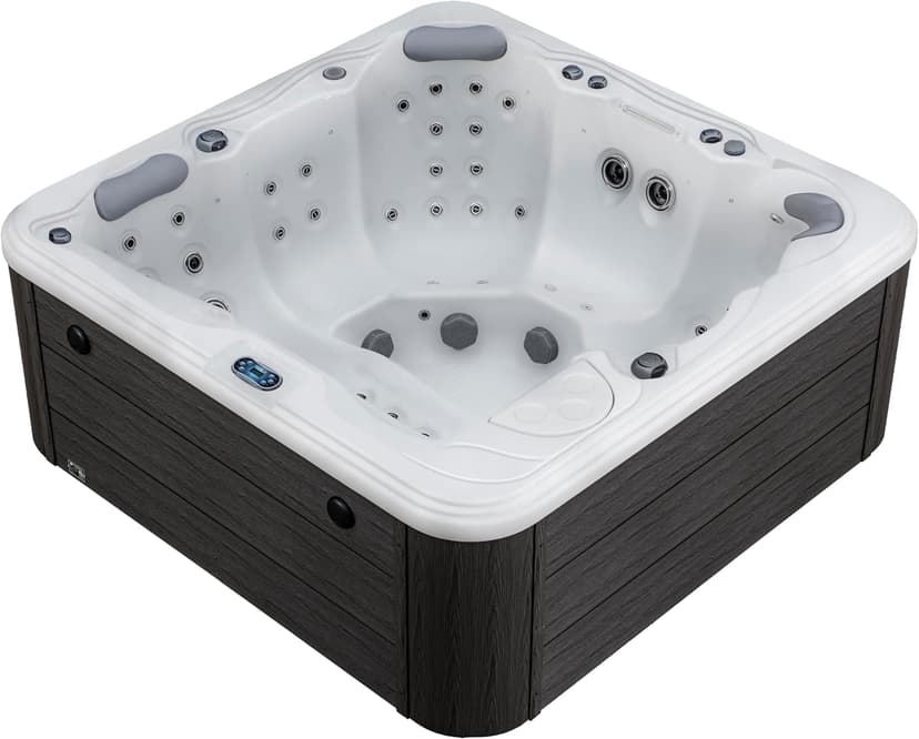 Destination Outdoor Hot Tub, 5-Person 59-Jet 80-Port 4-Pump Lounger Spa with Waterfall Arch and Bluetooth Stereo by Aqualife by Strong Spas