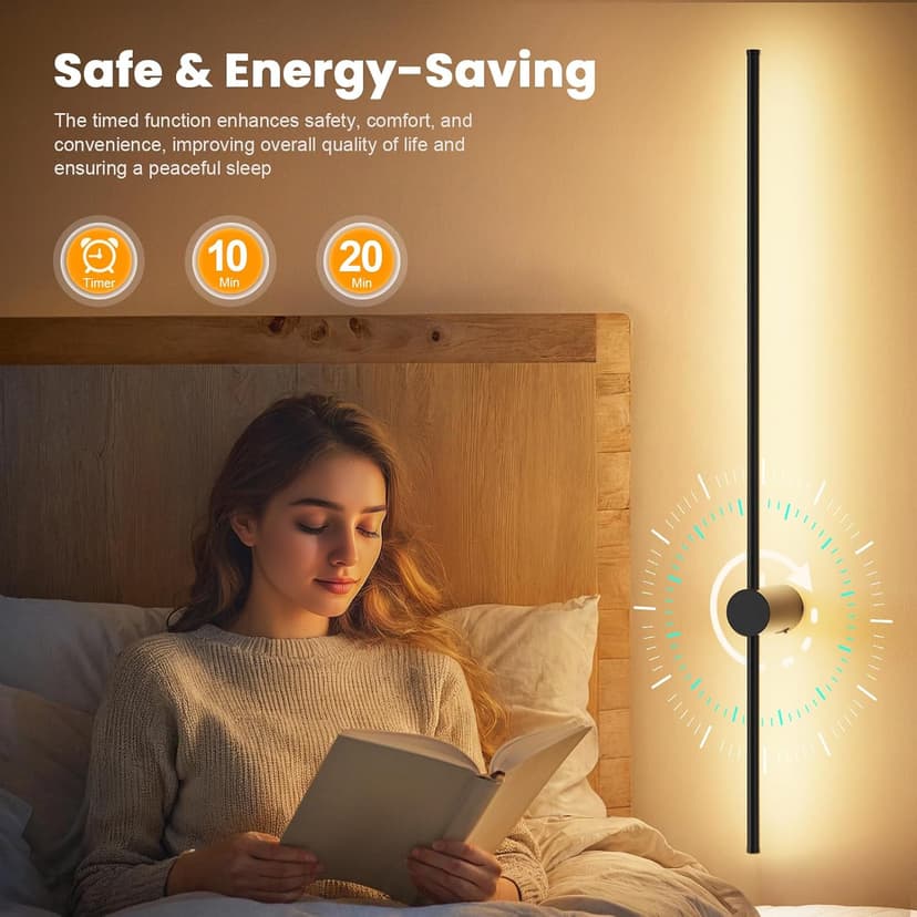 NIORSUN 40 Inch Battery Operated Wall Sconce Set of 2,Black Minimalist Rechargeable LED Wall Lights with Remote, 18 Colors Dimmable Wireless Wall Lamp for Living Room Bedroom Hallway