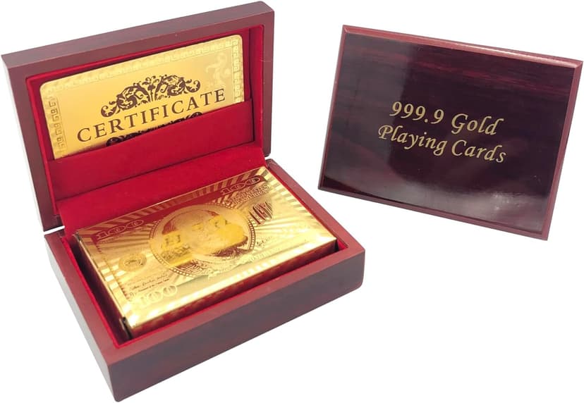Yuanhe Gold Deck of Cards - Waterproof Playing Cards Luxury Playing Cards with Wooden Gift Box,Great for Poker Cards Game, Game Nights and Casino Party
