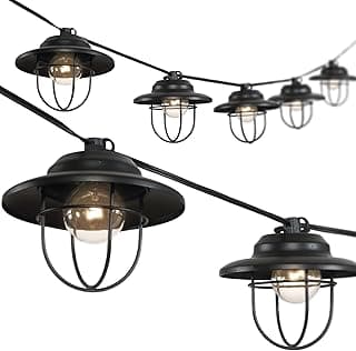 JONATHAN Y JYL8703A Indoor Outdoor Rustic Farmhouse Incandescent G40 Metal Cage Shade String Lights Garden Patio Backyard Porch Balcony, 10 ft. 10-Light, Black