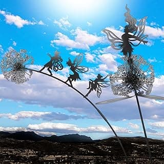 2 Pcs Flower Dancing Dandelion Fairy Garden Sculptures - Dancing Fairy Dandelion Garden Ornaments Art Decorations for Outdoor Yard Lawn Patio