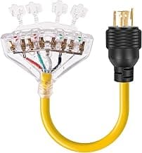 30 Amp to 110 Adapter Generator Power Cord, 4 Prong 30 Amp to 15 Amp Generator Adapter, Nema L14-30P Male to 4X 5-20R Female with Dust Protection Caps, 1.5 FT