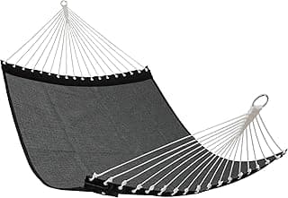 Patio Watcher 13 FT Quick Dry Olefin Hammock - Outdoor Double Hammock with Metal Curved Spreader Bars - 450 lbs Capacity - Dark Grey