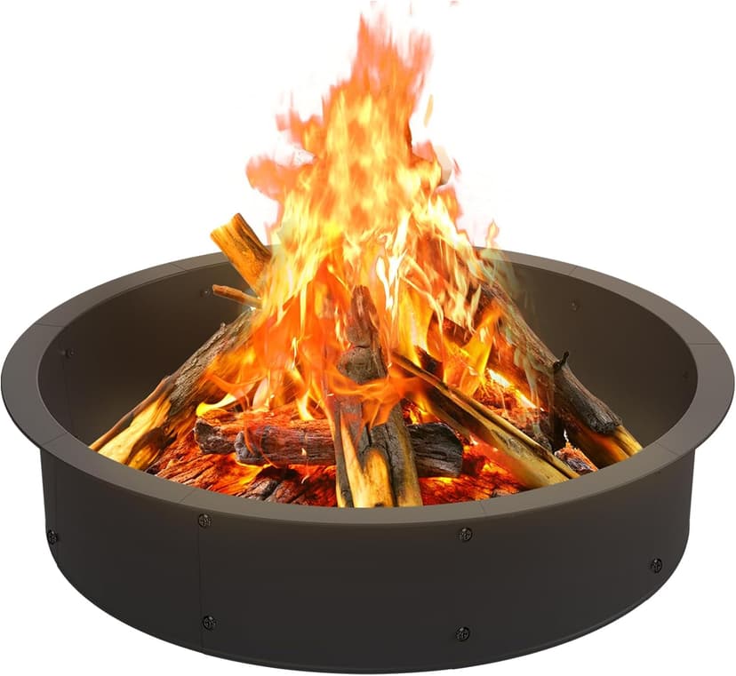 OUSHENG Fire Pit Ring Outdoor, 46 Inch Outer 43 Inch Inner Round Wood Burning Firepit Accessories, DIY Metal Steel Liner Insert for Bonfire Outside Camping Above or In Ground