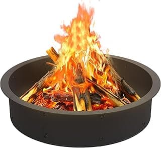 OUSHENG Fire Pit Ring Outdoor, 46 Inch Outer 43 Inch Inner Round Wood Burning Firepit Accessories, DIY Metal Steel Liner Insert for Bonfire Outside Camping Above or In Ground