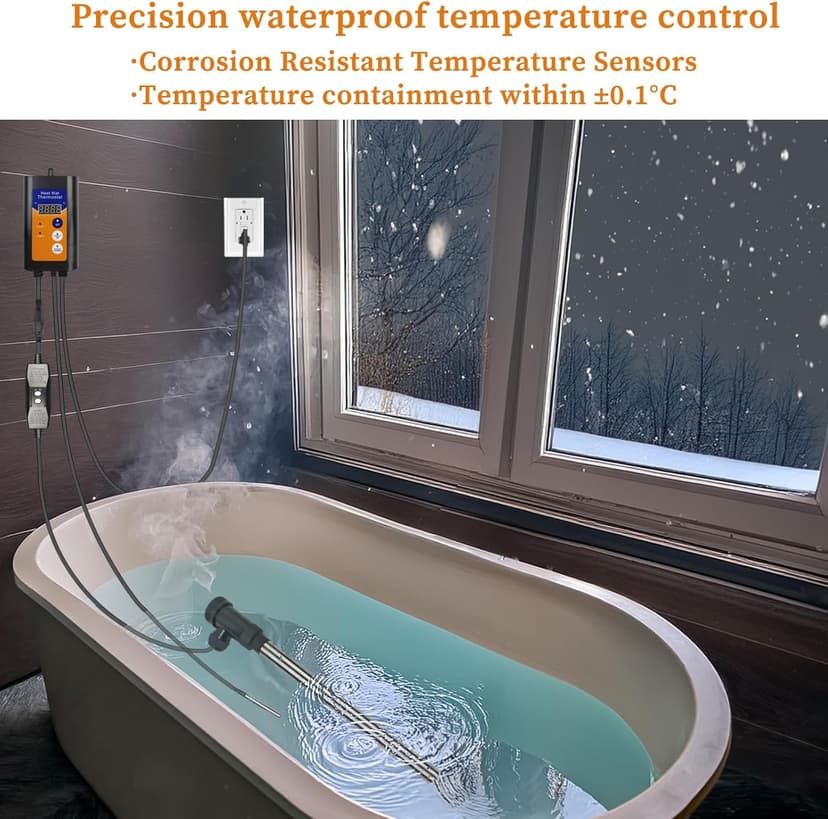 1500W Titanium Fully Submersible, Portable Electric Hot Tub immersion Water Heater with Thermostat, GFCI Leakage protection for pool, Bathtubs, Buckets, baptistry, Saltwater Most of Liquid