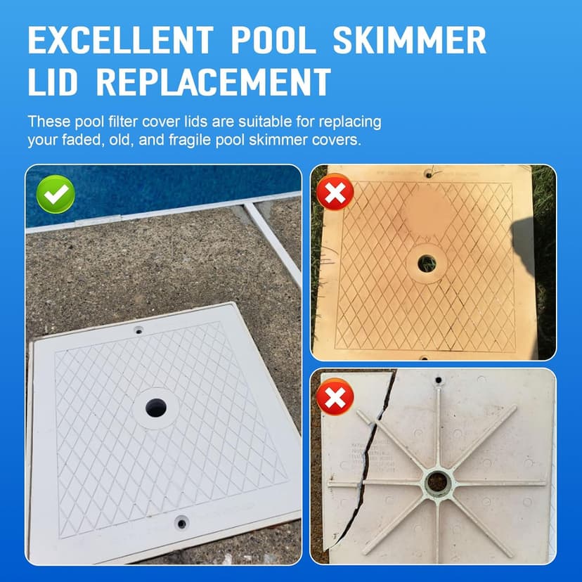 10'' Pool Skimmer Lid/Cover Replacement for Hayward SPX1082E, SP082 1083 1084 1085 SP1086, Square Skimmer Basket Deck Covers Plate for Inground Pools, Heavy Duty Plastic, White, 2 Pack