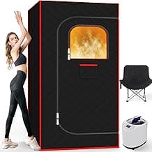 AgiiMan Portable Sauna Box - Portable Steam Sauna for Home 3L Steamer, Big Folding Chair, Remote Control, Sauna Tent 15 Levels, 2.6'x 2.6' x 5.9'