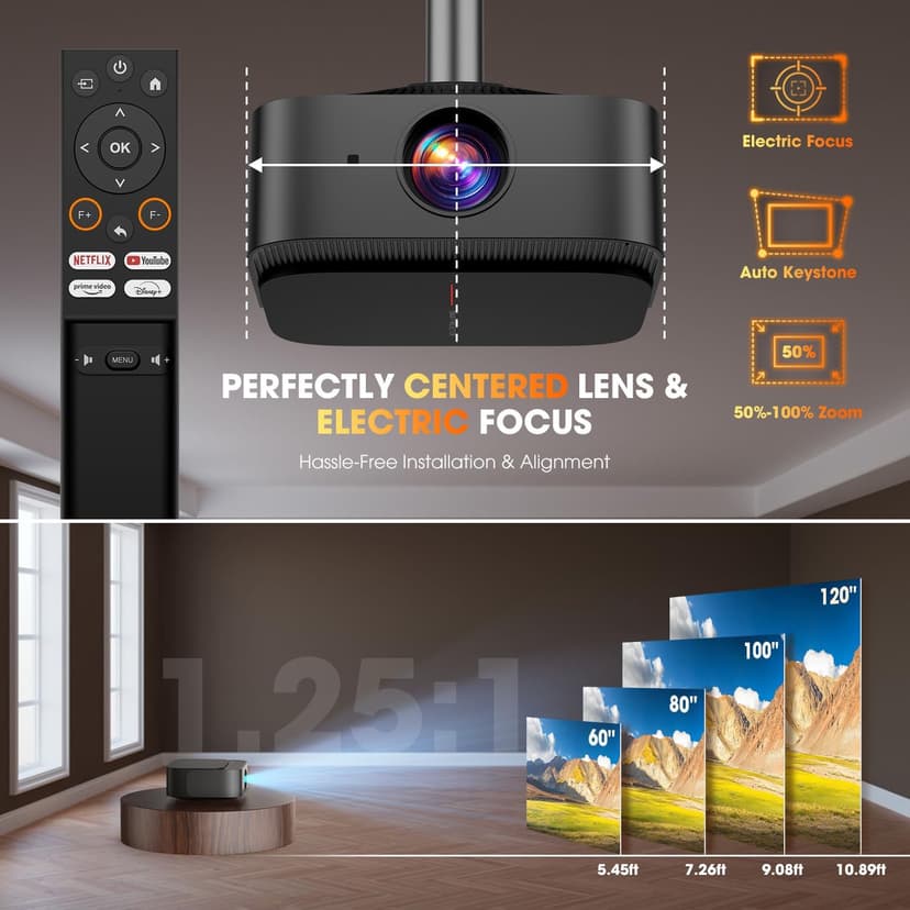 [2025 Netflix-Official | 386+ Built-in Apps] DBPOWER E2 Smart Projector with WiFi and Bluetooth, Mini Projector 4K Support with Netflix, Youtube, Disney+, Hulu, Max, Crunchyroll w Portable Case