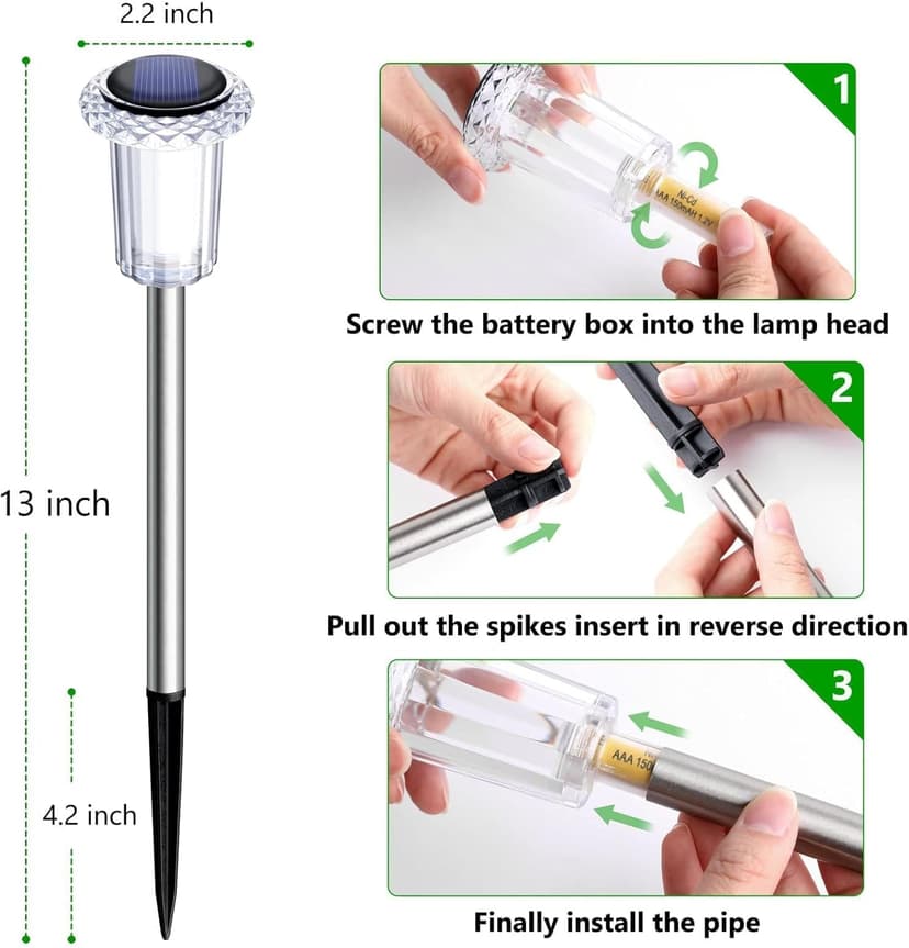 DenicMic Solar Lights Outdoor Pathway Lights 6000K LED Waterproof Acrylic Lamp Head Stainless Steel Stake for Yard Garden Landscape Path Walkway Driveway Patio Lawn (15Pack Cold White)