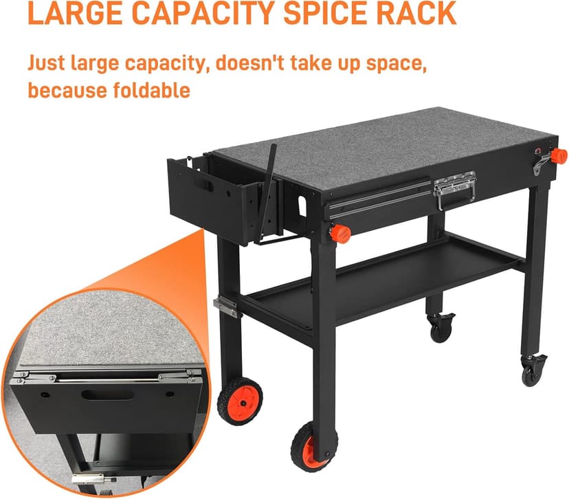 Grill Table, Blackstone Griddle Stand, Grill Carts Outdoor With Wheels, Used for Blackstone Griddle And Weber, Foldable Quickly Ninja Grill Stand Suitable for Travel/Camping