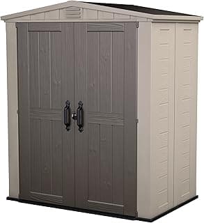 Keter Factor 6x3 Outdoor Storage Shed Kit-Perfect to Store Patio Furniture, Garden Tools Bike Accessories, Beach Chairs and Push Lawn Mower, Taupe & Brown