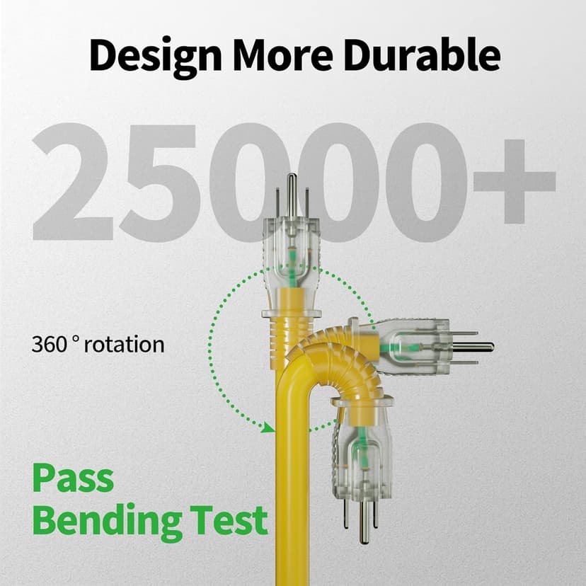 50 ft 12/3 Outdoor Extension Cord Waterproof Heavy Duty with Lighted Indicator End 12 Gauge 3 Prong, Flexible Cold-Resistant Long Power Cord Outside, 15Amp 1875W SJTW Yellow ETL Listed