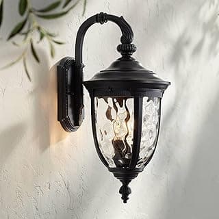 John Timberland Bellagio European Outdoor Wall Light Fixture Textured Black Metal 20 1/2" Hammered Glass Decor for Exterior House Porch Patio Outside Deck Garage Yard Front Door Garden Home