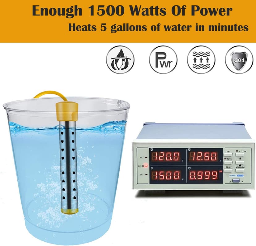 Immersion Water Heater,with 304 Stainless Steel Cover Intelligent Temperature Control and Digital LCD Thermometer Portable Bucket Heater Heat 5 Gallons of Water in Minutes