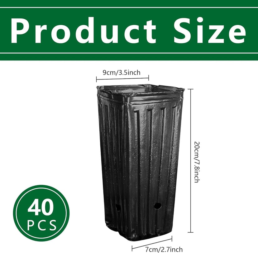 Iceyyyy 40Pcs Tall Tree Pots,Plastic Deep Nursery Treepots,7.8" Tall Seedling Flower Plant Container Pots for Indoor Outdoor Garden Plants (40pcs)