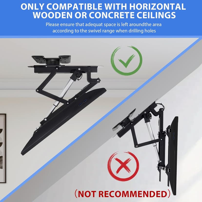 TOPSKY Electric Adjustable Flip Down Swiveling TV Mount with Remote and App Controller, Large Motorized Ceiling Mount for 32 to 75 Inch Flat and Curved Screen TVs (Black)