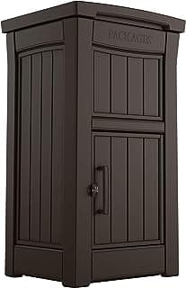 Keter Delivery Box for Porch with Lockable Secure Storage Compartment to Keep Packages Safe, One Size, Brown