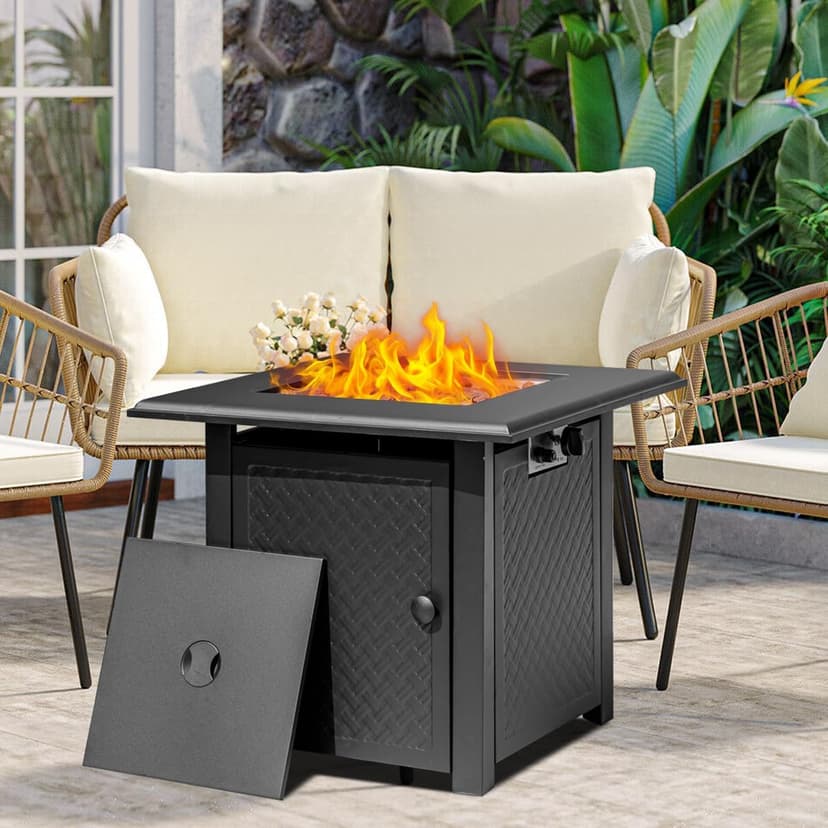 28 Inch Propane Fire Pit Table, 50,000 BTU Steel Gas Fire Pits for Outside,Outdoor Gas Firepit with Lid and Lava Rocks,CSA Certified Propane Firepit for Paito Garden Backyard,Add Warmth to Gatherings