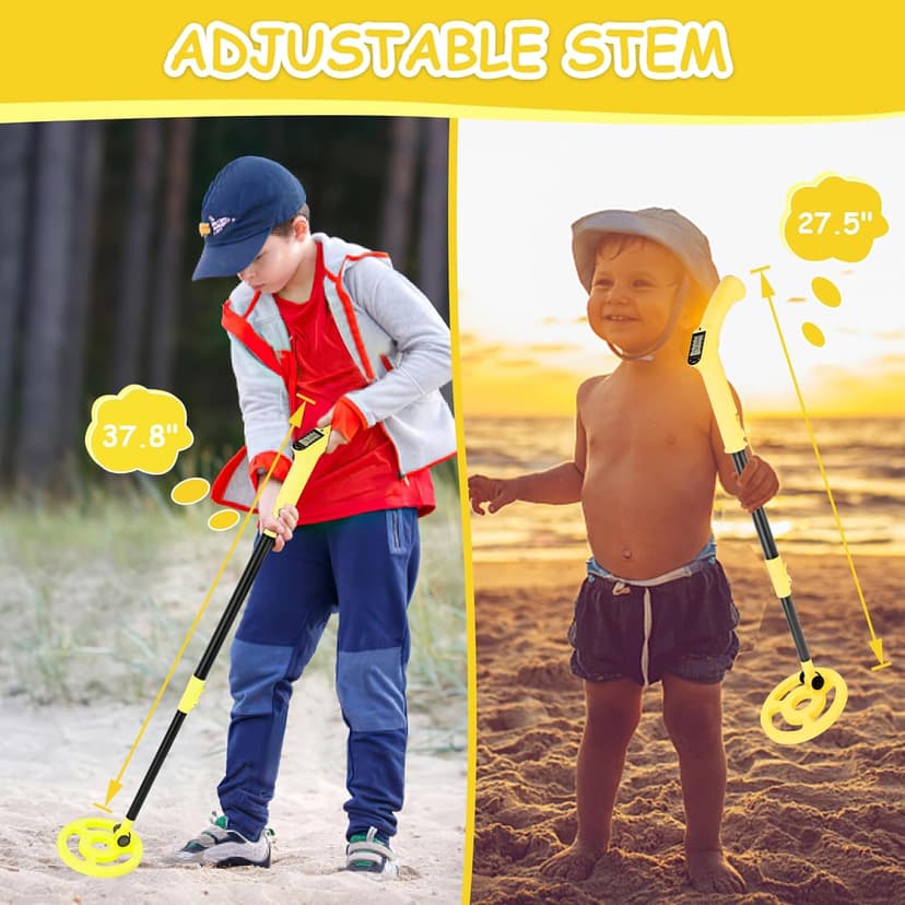 OMMO Metal Detector, Adjustable 27.5”-37.8” Metal Detector for Kids with Intuitive LCD Display, Lightweight Kids Metal Detectors with 6” Search Coil for Exploration Outdoor
