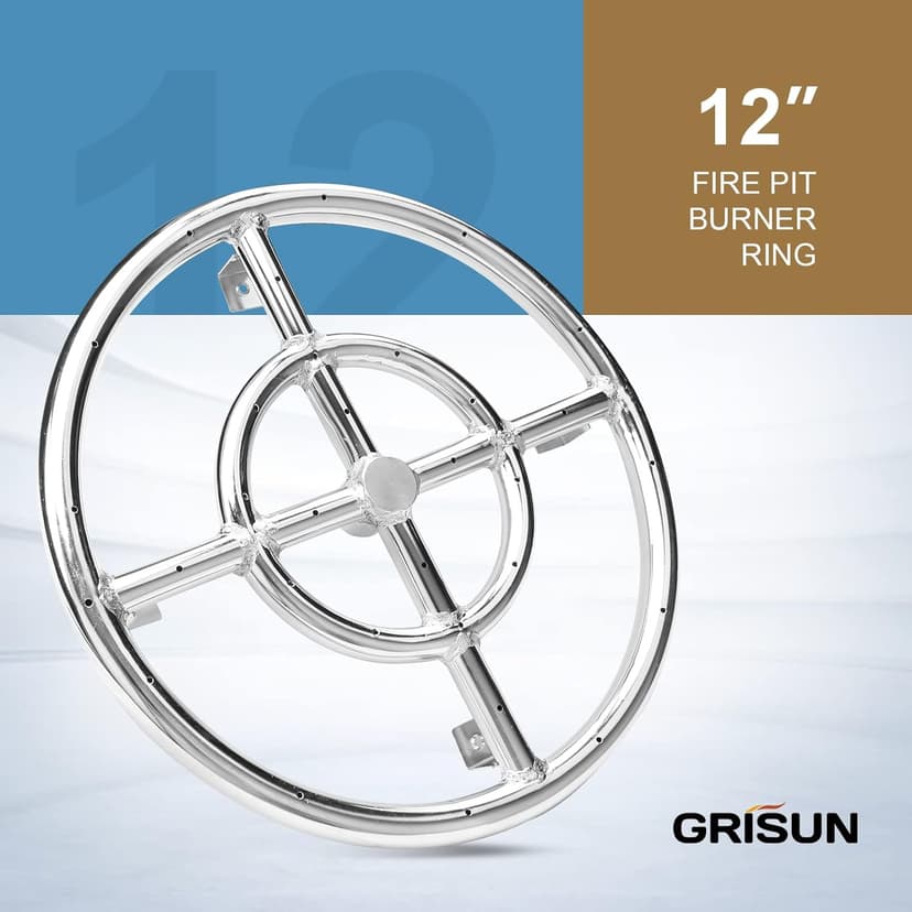 GRISUN Fire Pit Burner Ring Kit 12 Inch, Propane Fire Pit Kits, Come with Propane Fire Pit Hose Kit and Upgraded Gas Control Spark Ignition Kit, DIY Round Gas Fire Pit Kit, Stainless Steel