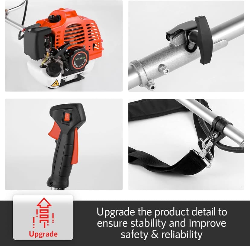 58CC Weed Wacker Gas Powered, 2-Cycle 4 in 1 Gas Weed Eater Brush Cutter with 4 Detachable Heads 18.5" Cutting Path Cordless String Trimmer Grass Cutter Machine for Lawn, Garden Care, Orange