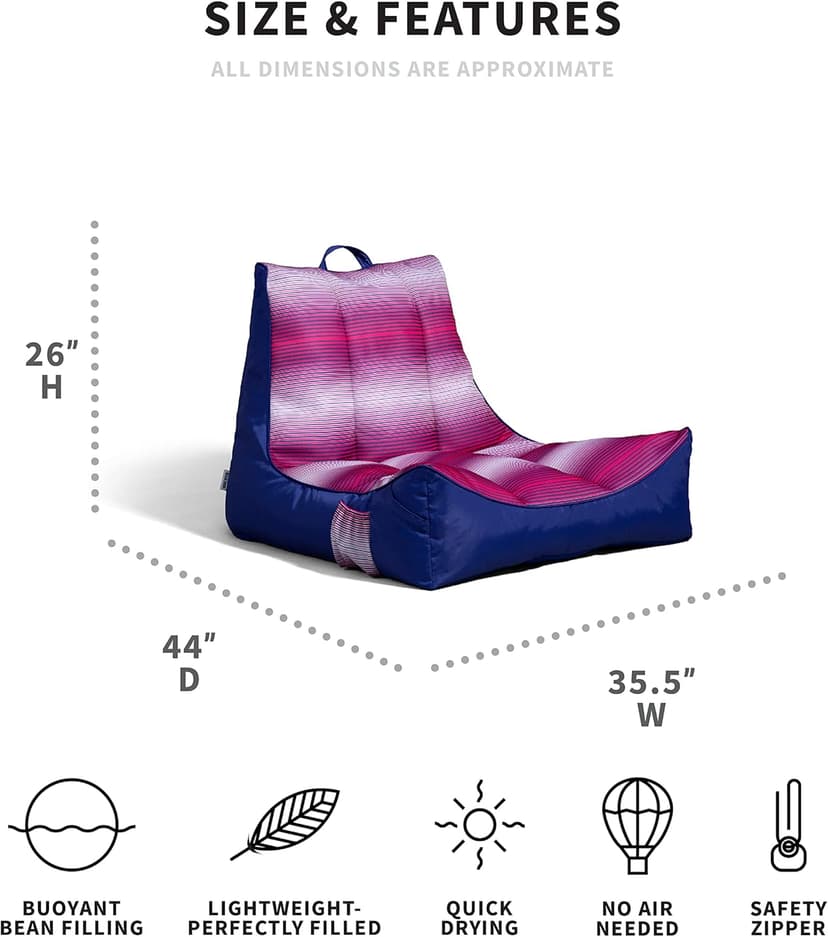 Big Joe Captain's Float No Inflation Needed Pool Lounger, Double Sided Mesh, Quick Draining Fabric