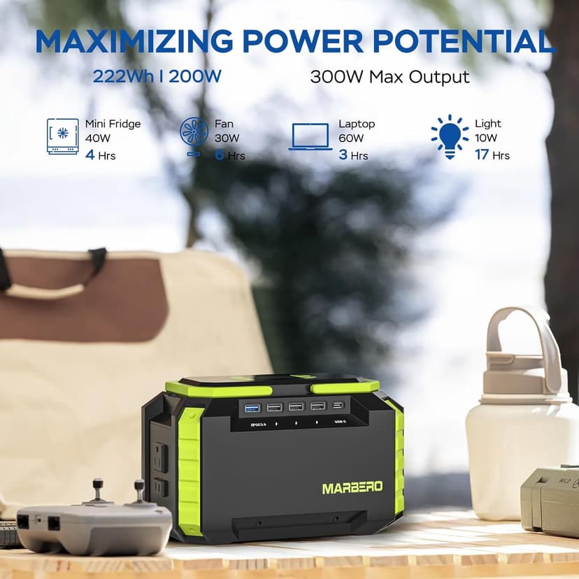 MARBERO 200W Solar Generator 222Wh Portable Power Station with Solar Panel 40W Included 60000mAh Power Supply with AC Outlet 100V 300W Max for Camping Emergency Home Backup