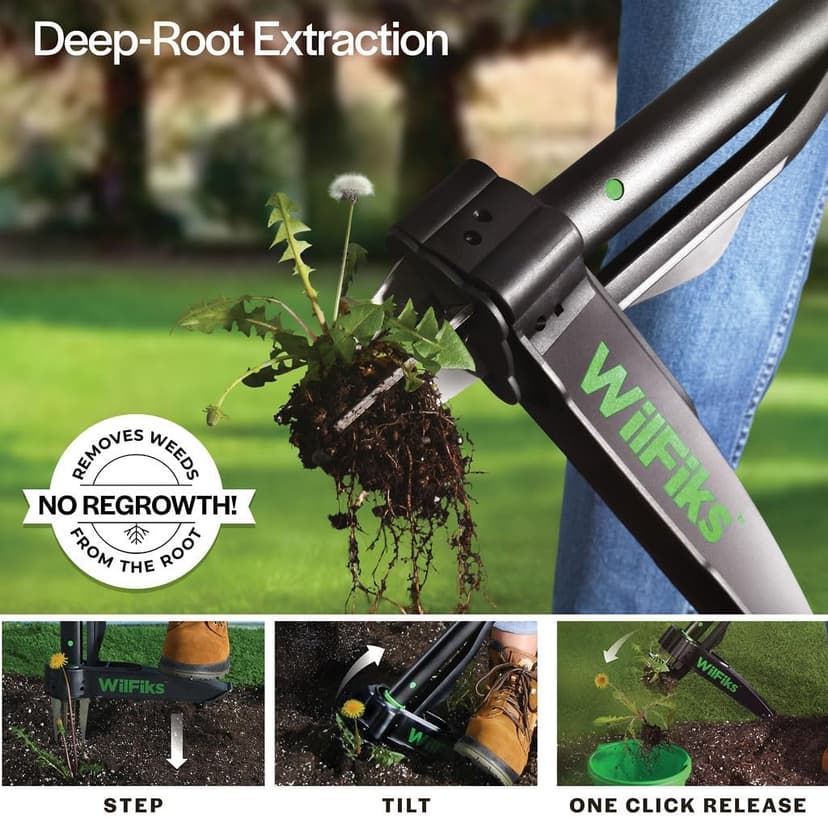 Weed Puller Tool with Long Adjustable Handle (36", 40", & 45"), Quick-Release Weed Ejector Mechanism, Lightweight Aluminum Stand-Up Heavy Duty Weed Remover, 4-Claw Head & Foot Pedal for Easy Weeding