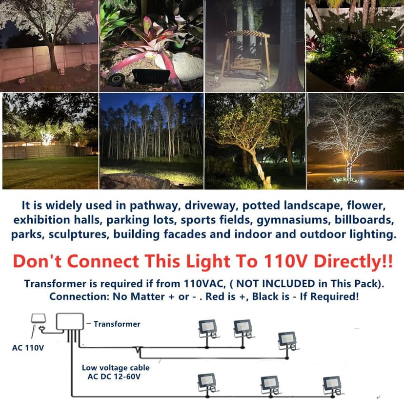 2 Pack 20W Watt Warm White LED Flood Light Outdoor Waterproof IP65, Wall Floodlight Security Landscape Light, Home, Square, Yard, Garage, Street, Pathway, Low Voltage 12V 24V 36V 48V 60V AC DC