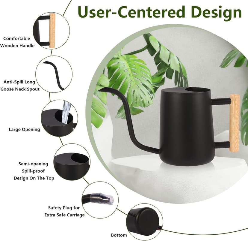 Plant Watering Can,35oz Metal Watering Can,Stainless Steel Watering Can Indoor Plants with Long Curved Spout,Small Watering Can for Indoor Plants,Bonsai Outdoor Garden Modern Decorative(Black)