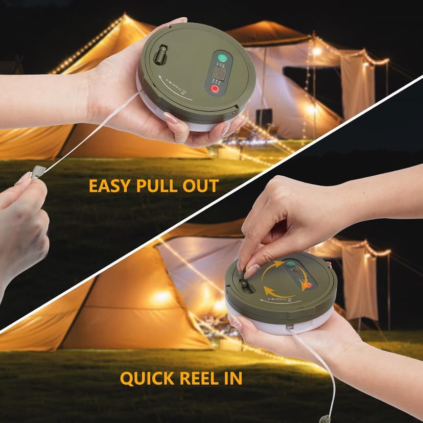 GHORA Camping String Light,32.8FT Rechargeable LED Lights with 8 Modes, Waterproof Portable Outdoor Tent Lights for Patio Garden Party Decor, Hanging Lanterns for Canopy Backyard Campground