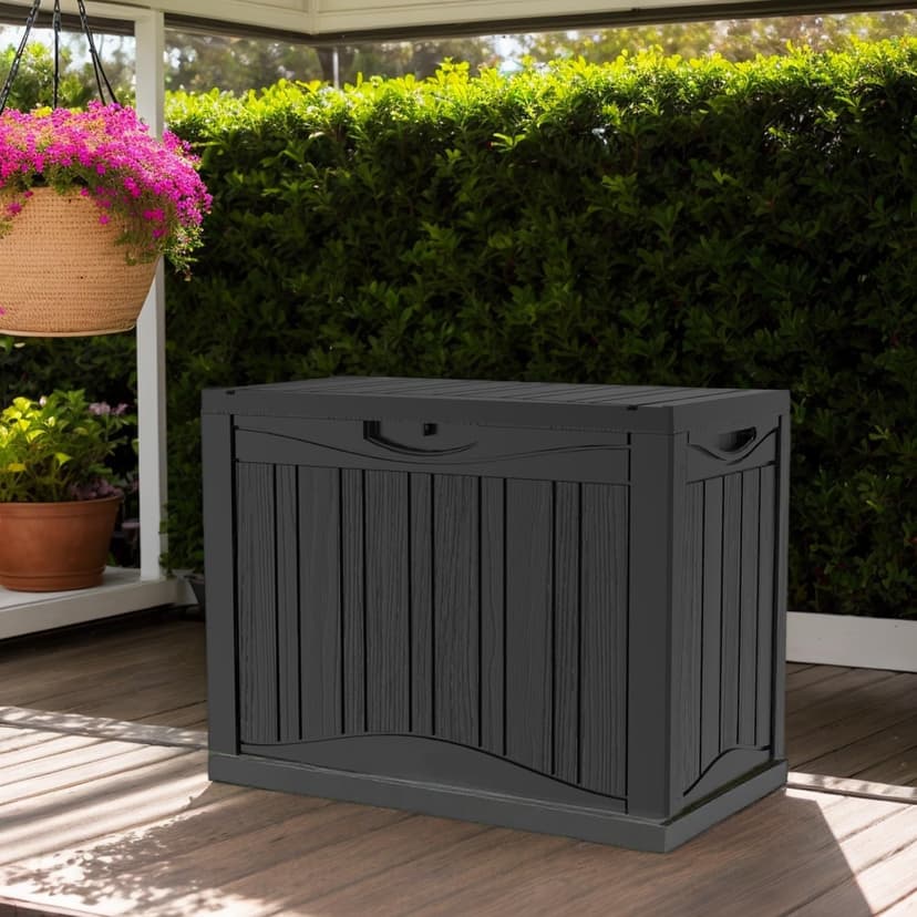 Outdoor Resin Storage Deck Box, 48 Gallon Capacity, Weather-Resistant, Black