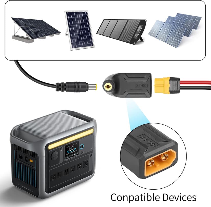 YAODHAOD Right Angle 5.5mm x 2.5mm DC Adapter, XT60 Male to 90 Degrees Right Angle Power Adapter (2Pack) for Portable Power Station & Solar Generator